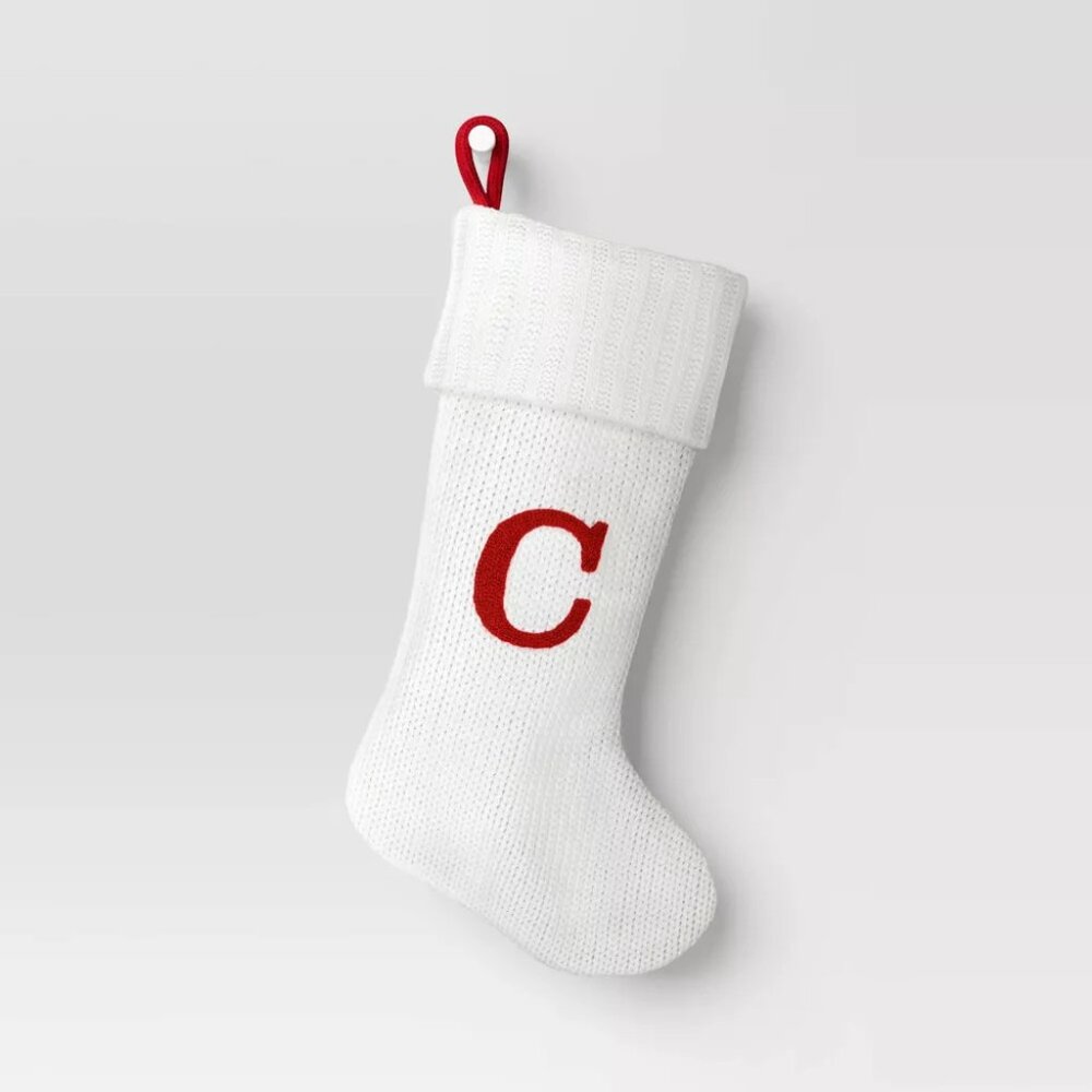 Letter C Stocking Wondershop Target Monogram 20 inch White Cream Knit New